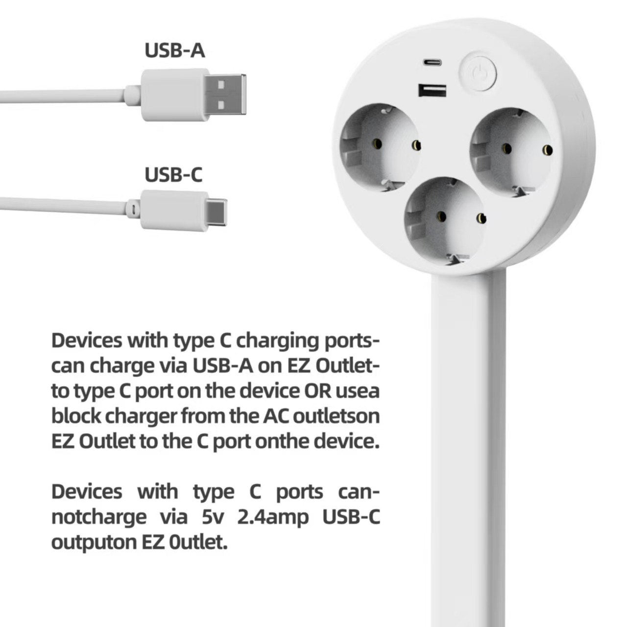 Extensor de tomada + Type-C + USB